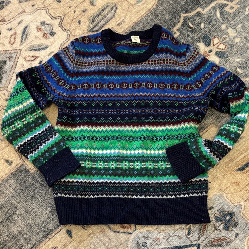 Crewcuts Blue and Green Fair Isle Crewneck Sweater, wool and alpaca!size 8